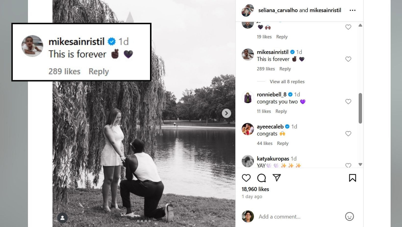 Mike Sainristil and his pregnant GF Seliana Carvalho announce engagement (Image Credit: Carvalho/IG)